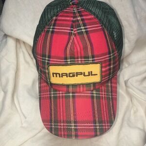 Vintage MAGPUL Red Green Plaid Trucker Cap, Snap Back